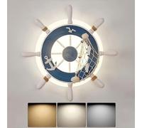 Modern Home Decoration Kids Bedroom Sconces Wall Lighting 18W Dimmable Led Wall Sconces Ship Wheel Rudder l Anchor Mediterranean Flush Mount Ceiling Light Children Wall Lamp/Blue