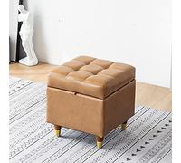 Modern Home Living Room Bedroom Storage Bench,Premium Pu Leather Upholstered Sofa Footstool,Rectangle Ottoman Bench Multifunction Benches-Blue 39x39x40cm(15x15x16inch) (Khaki 39x3