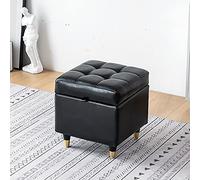 Modern Home Living Room Bedroom Storage Bench,Premium Pu Leather Upholstered Sofa Footstool,Rectangle Ottoman Bench Multifunction Benches-Blue 39x39x40cm(15x15x16inch) (Black 39x3