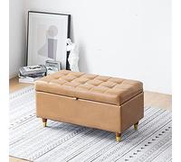 Modern Home Living Room Bedroom Storage Bench,Premium Pu Leather Upholstered Sofa Footstool,Rectangle Ottoman Bench Multifunction Benches-Blue 39x39x40cm(15x15x16inch) (Khaki 77x3