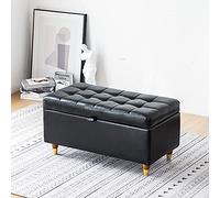 Modern Home Living Room Bedroom Storage Bench,Premium Pu Leather Upholstered Sofa Footstool,Rectangle Ottoman Bench Multifunction Benches-Blue 39x39x40cm(15x15x16inch) (Black 77x3
