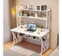 Modern Home Office Desk Computer Desk with Storage Compartments and Shelf Student Desk Personal Workspace (47 Inch, White)