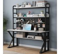 Modern Home Office Desk with Storage Shelves & Pegboard - Solid Wood Writing Desk for Large Study & Small Computer Workstation, 31"W x 69"H x 23.6"D, Chic White & Black Finish, Ideal for Home Off...