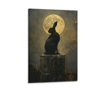Modern Home Print Wall Art Canvas Poster -Animal Poster Black Rabbit Under Moon Mysterious Art Decor 08x12inch(20x30cm) Frame-style