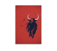 Modern Home Print Wall Art Canvas Poster -Animal Poster Bull On Red Background Is Full Of Power And Artistic Sense Add Wild Charm To Space Decorative Painting 24x36inch(60x90cm) Unframe-style