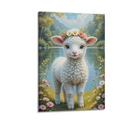 Modern Home Print Wall Art Canvas Poster -Animal Poster Floral Lamb Decor Pure Vibe Creator Painting 16x24inch(40x60cm) Frame-style