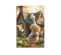 Modern Home Print Wall Art Canvas Poster -Animal Poster Goose With Daisies Healing Art Decor 24x36inch(60x90cm) Unframe-style