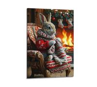 Modern Home Print Wall Art Canvas Poster -Animal Poster Knitting Rabbit Decor Cozy Vibe Creator Painting 20x30inch(50x75cm) Frame-style