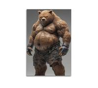 Modern Home Print Wall Art Canvas Poster -Animal Poster Muscular Bear Decor Powerful Vibe Creator Painting 08x12inch(20x30cm) Unframe-style