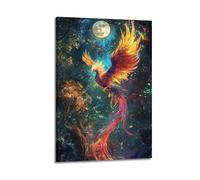 Modern Home Print Wall Art Canvas Poster -Animal Poster Phoenix with Fantasy Atmosphere Under Moonlit Night Art Decorative Painting 20x30inch(50x75cm) Frame-style