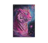 Modern Home Print Wall Art Canvas Poster -Animal Poster Pink Tiger Under The Starry Sky Mysterious And Cool Adding A Fantasy Atmosphere to Collection Rooms Art 08x12inch(20x30cm) Unframe-style