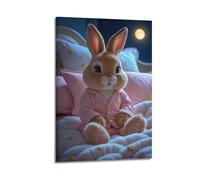 Modern Home Print Wall Art Canvas Poster -Animal Poster Rabbit In Pink Pajamas Cute Art Decor 20x30inch(50x75cm) Frame-style