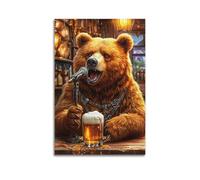 Modern Home Print Wall Art Canvas Poster -Animal Poster Singing Brown Bear in The Bar Fun And Lively Adding A Lively Atmosphere to Restaurants Art 16x24inch(40x60cm) Unframe-style