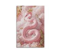 Modern Home Print Wall Art Canvas Poster -Animal Poster Spiritual Snake Among Pink Clouds Adds Auspicious And Fantasy Charm to Study Rooms Oriental Aesthetic Spaces Mysterious Rooms Animal Art 12x18in