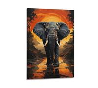 Modern Home Print Wall Art Canvas Poster -Animal Poster Sunset Elephant Creative Canvas Painting 08x12inch(20x30cm) Frame-style