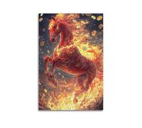 Modern Home Print Wall Art Canvas Poster -Animal Poster The Fire Horse Comes with Gold Warm And Brings Wealth Super Shocking Art Decorative Painting 12x18inch(30x45cm) Unframe-style