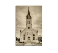 Modern Home Print Wall Art Canvas Poster -Architecture Poster White Church with Retro And Nostalgic Atmosphere Decorative Painting 24x36inch(60x90cm) Unframe-style