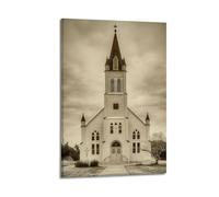 Modern Home Print Wall Art Canvas Poster -Architecture Poster White Church with Retro And Nostalgic Atmosphere Decorative Painting 20x30inch(50x75cm) Frame-style