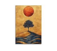 Modern Home Print Wall Art Canvas Poster -Art Painting Lone Tree Under Golden - Red Sky, Quiet And Poetic 24x36inch(60x90cm) Unframe-style