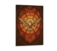 Modern Home Print Wall Art Canvas Poster -Art Painting White Dove in Stained Glass Holy And Beautiful Decorations 12x18inch(30x45cm) Frame-style