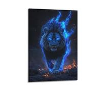 Modern Home Print Wall Art Canvas Poster -Art Poster Blue - Flaming Lion Mysterious And Dominant Stunning Canvas Painting 20x30inch(50x75cm) Frame-style