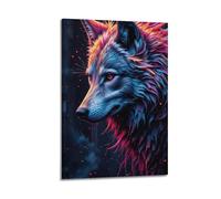 Modern Home Print Wall Art Canvas Poster -Art Poster Colorful Wolf Creative Canvas Painting 08x12inch(20x30cm) Frame-style