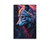 Modern Home Print Wall Art Canvas Poster -Art Poster Colorful Wolf Creative Canvas Painting 12x18inch(30x45cm) Unframe-style