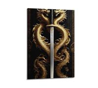 Modern Home Print Wall Art Canvas Poster -Art Poster Sword Surrounded by Two Dragons Dominant And Gorgeous Canvas Painting 20x30inch(50x75cm) Frame-style