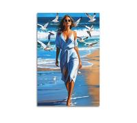 Modern Home Print Wall Art Canvas Poster -Character Poster Beach Walk Seagull Surround Fashion Illustration Decorative Art 12x18inch(30x45cm) Unframe-style
