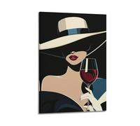 Modern Home Print Wall Art Canvas Poster -Character Poster Elegant Lady Holding Red Wine Interpreting Mysterious Charm Stylish Decorative Art 20x30inch(50x75cm) Frame-style