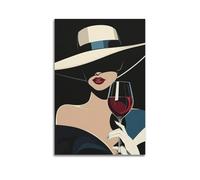 Modern Home Print Wall Art Canvas Poster -Character Poster Elegant Lady Holding Red Wine Interpreting Mysterious Charm Stylish Decorative Art 20x30inch(50x75cm) Unframe-style