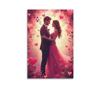 Modern Home Print Wall Art Canvas Poster -Character Poster Pink Flower Realm Embrace Lover Dreamy Illustration Decorative Art 24x36inch(60x90cm) Unframe-style
