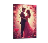 Modern Home Print Wall Art Canvas Poster -Character Poster Pink Flower Realm Embrace Lover Dreamy Illustration Decorative Art 08x12inch(20x30cm) Frame-style