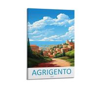Modern Home Print Wall Art Canvas Poster -City Poster Agrigento Italy Coastal Town Decorative Art 16x24inch(40x60cm) Frame-style
