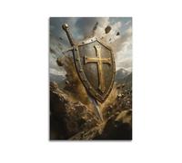 Modern Home Print Wall Art Canvas Poster -Creative Poster Cross Shield Sword Decor Heroic Vibe Creator Painting 08x12inch(20x30cm) Unframe-style
