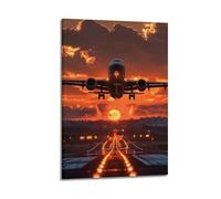 Modern Home Print Wall Art Canvas Poster -Creative Poster Plane At Sunset Is Super Atmospheric Full Of Longing And Romance For The Journey Add Dreamy Atmosphere To Space Decorative Painting 12x18inch(