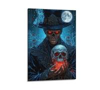 Modern Home Print Wall Art Canvas Poster -Fantasy Poster Mysterious Skull Mage Under The Moonlit Night Dark And Cool Adding A Magical Atmosphere to Collection Rooms Art 12x18inch(30x45cm) Frame-style