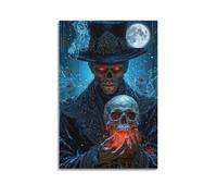 Modern Home Print Wall Art Canvas Poster -Fantasy Poster Mysterious Skull Mage Under The Moonlit Night Dark And Cool Adding A Magical Atmosphere to Collection Rooms Art 12x18inch(30x45cm) Unframe-styl