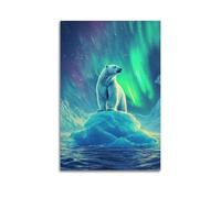 Modern Home Print Wall Art Canvas Poster -Fantasy Poster Polar Bear Under Aurora Decorative Painting 20x30inch(50x75cm) Unframe-style