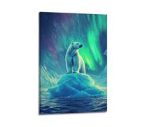 Modern Home Print Wall Art Canvas Poster -Fantasy Poster Polar Bear Under Aurora Decorative Painting 20x30inch(50x75cm) Frame-style