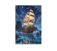 Modern Home Print Wall Art Canvas Poster -Fantasy Poster Starry Pirate Ship Decor Magical Vibe Bringer Painting 16x24inch(40x60cm) Unframe-style