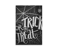 Modern Home Print Wall Art Canvas Poster -Halloween Decorative Painting Trick Or Treat Words With Spider Web Have Strong Festival Atmosphere 08x12inch(20x30cm) Unframe-style