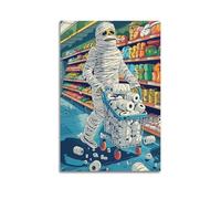 Modern Home Print Wall Art Canvas Poster -Halloween Poster Mummy Shopping in The Supermarket Halloween Decorations 08x12inch(20x30cm) Unframe-style
