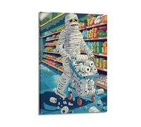 Modern Home Print Wall Art Canvas Poster -Halloween Poster Mummy Shopping in The Supermarket Halloween Decorations 24x36inch(60x90cm) Frame-style