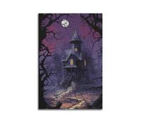 Modern Home Print Wall Art Canvas Poster -Halloween Poster Spooky Cottage Under Moonlight Mysterious And Thrilling - Halloween Decorations 08x12inch(20x30cm) Unframe-style