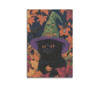 Modern Home Print Wall Art Canvas Poster -Halloween Poster The Image Of A Black Cat Wearing A Witch's Hat Is Cute And Has A Festive Atmosphere 16x24inch(40x60cm) Unframe-style
