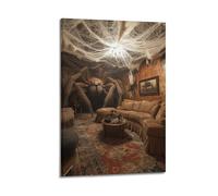 Modern Home Print Wall Art Canvas Poster -Halloween Poster The Room Scene Full Of Spider Webs And Giant Spiders Is Weird And Has Festival Atmosphere Halloween Decorations 16x24inch(40x60cm) Frame-styl