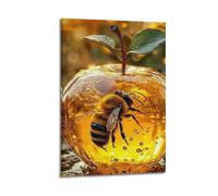 Modern Home Print Wall Art Canvas Poster -Honey Bee Poster Bee in Amber Apple Sweet Nature Decor Painting 24x36inch(60x90cm) Frame-style