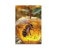 Modern Home Print Wall Art Canvas Poster -Honey Bee Poster Bee in Amber Apple Sweet Nature Decor Painting 16x24inch(40x60cm) Unframe-style