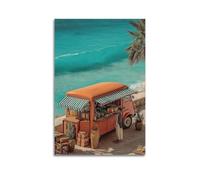 Modern Home Print Wall Art Canvas Poster -Landscape Poster Beach Dining Car with Blue Sea Super Vacation Atmosphere Decorative Painting 08x12inch(20x30cm) Unframe-style